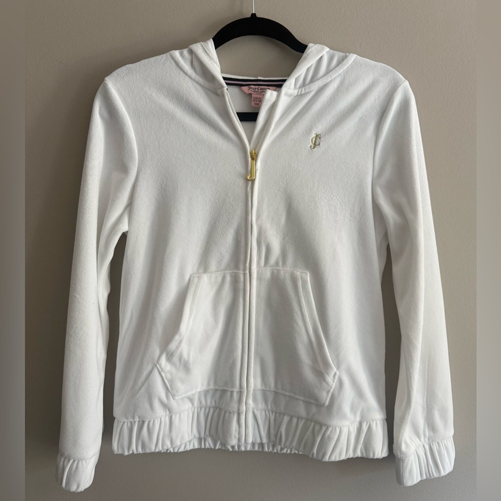Juicy Couture Girls White & Gold Full Zip Hooded Velour Jacket - Size L/12-14